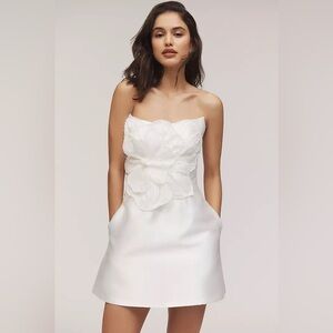 Watters White Strapless Dress with Floral Detail